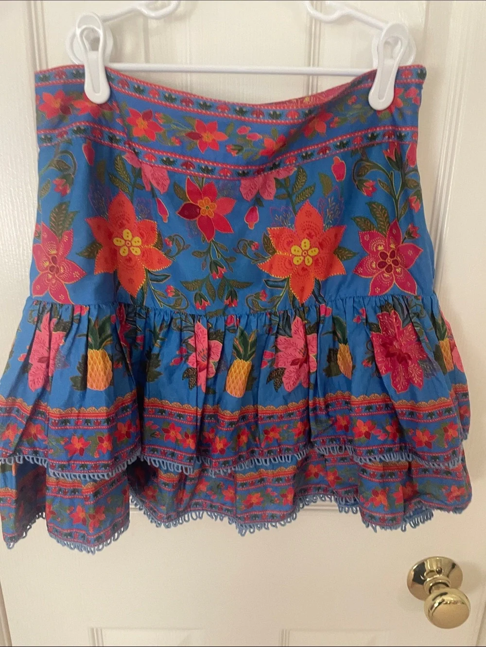 FARM Rio Blue Floral & Pineapple Ruffle Mini Skirt